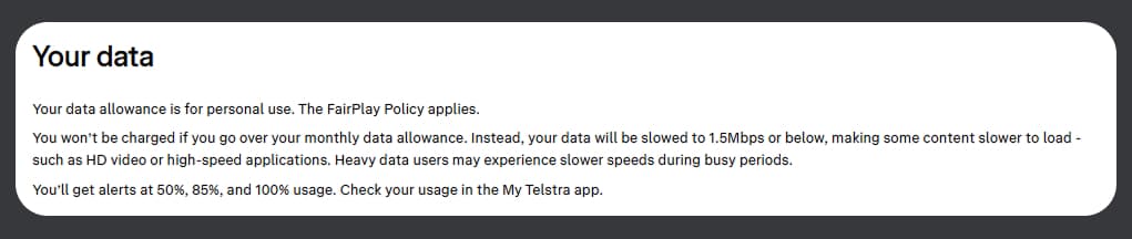 Пример ограничения в тарифе Telstra